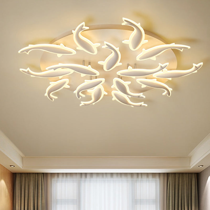 Acrylic Fishes LED Flush Mount Light Fixture Modern 3/5/9 Lights Ceiling Mounted Lighting in Warm/White/Natural Light 15 White Clearhalo 'Ceiling Lights' 'Close To Ceiling Lights' 'Close to ceiling' 'Semi-flushmount' Lighting' 1207946