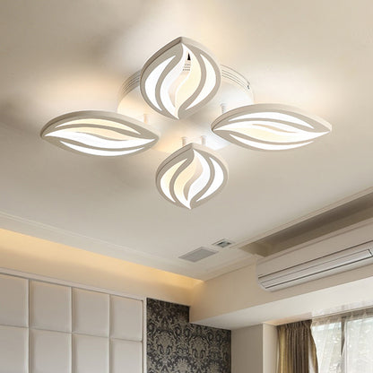 4/6 Lights LED Bedroom Flush Ceiling Light with Leaf Acrylic Shade White Flush Mount Light Fixture in Warm/White/Natural Light 4 White Clearhalo 'Ceiling Lights' 'Close To Ceiling Lights' 'Close to ceiling' 'Semi-flushmount' Lighting' 1208005