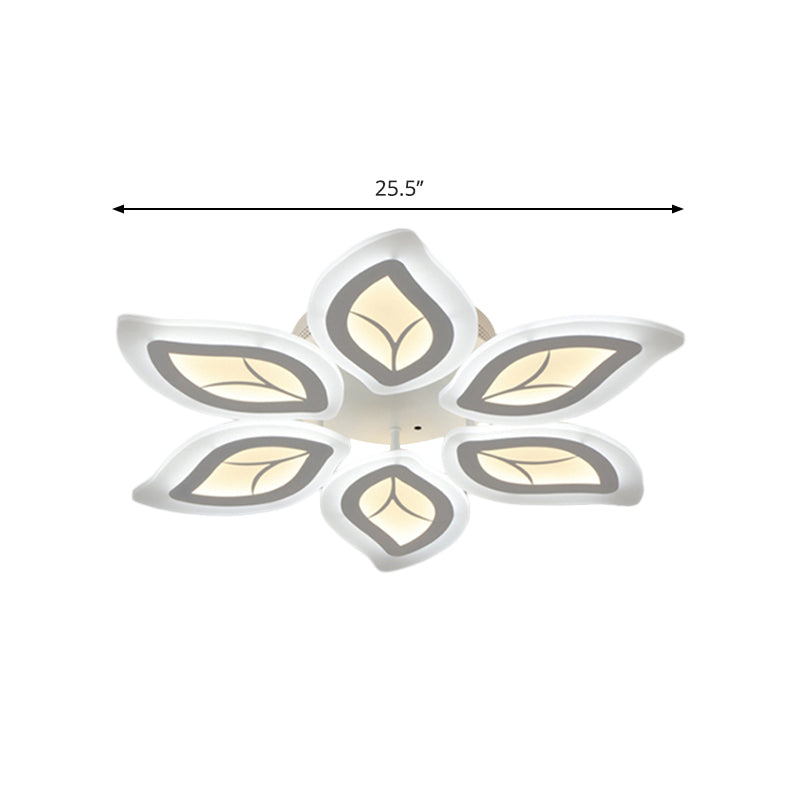 Leaf Flush Mount Light Modern Acrylic 4/6/9-Light White LED Ceiling Fixture in Warm/White/Natural Light Clearhalo 'Ceiling Lights' 'Close To Ceiling Lights' 'Close to ceiling' 'Semi-flushmount' Lighting' 1208130