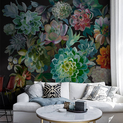 Colorful Blossom Wall Murals Flower Modernist Moisture Resistant Wall Decor on White for Home Black Clearhalo 'Wall Decor' 'Wall Mural' 1209237
