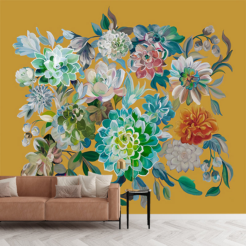 Colorful Blossom Wall Murals Flower Modernist Moisture Resistant Wall Decor on White for Home Yellow Clearhalo 'Wall Decor' 'Wall Mural' 1209243