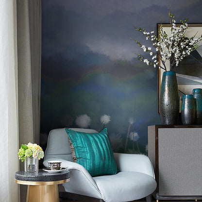 Field of Dandelion Mural Decal Contemporary Waterproof Living Room Wall Art, Customized Size Blue-Green Clearhalo 'Wall Decor' 'Wall Mural' 1209253