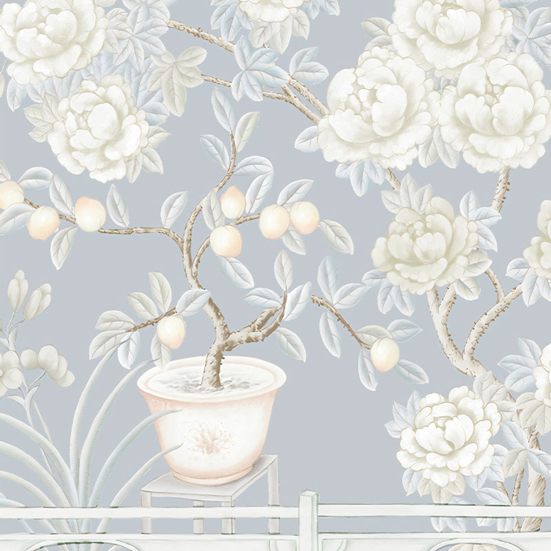 Non-Woven Washable Murals Modern Art Potted Fruit and Peony Painting Wall Decor for Dining Room Clearhalo 'Wall Decor' 'Wall Mural' 1209278