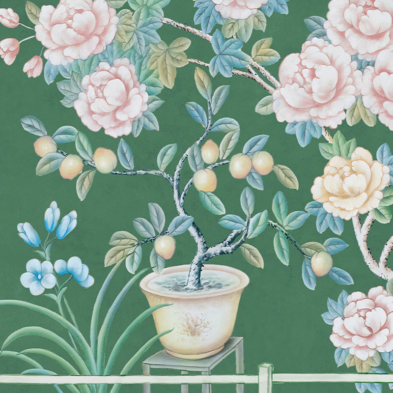 Non-Woven Washable Murals Modern Art Potted Fruit and Peony Painting Wall Decor for Dining Room Clearhalo 'Wall Decor' 'Wall Mural' 1209283