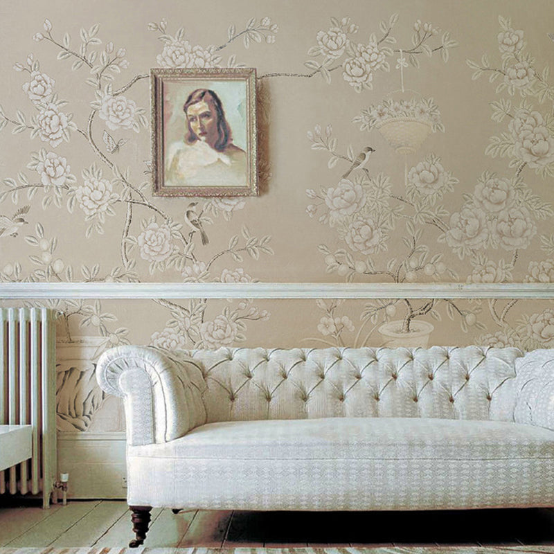 Non-Woven Washable Murals Modern Art Potted Fruit and Peony Painting Wall Decor for Dining Room Light Brown Clearhalo 'Wall Decor' 'Wall Mural' 1209285