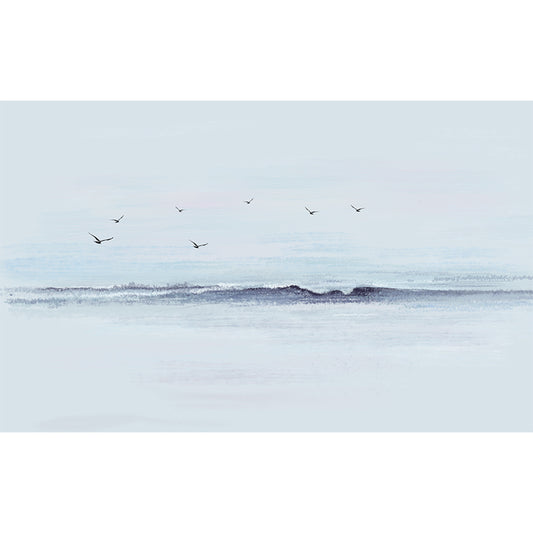 Modern Gull and Sea Surf Murals for Living Room Customized Wall Decor in Grey-Blue Clearhalo 'Wall Decor' 'Wall Mural' 1209296