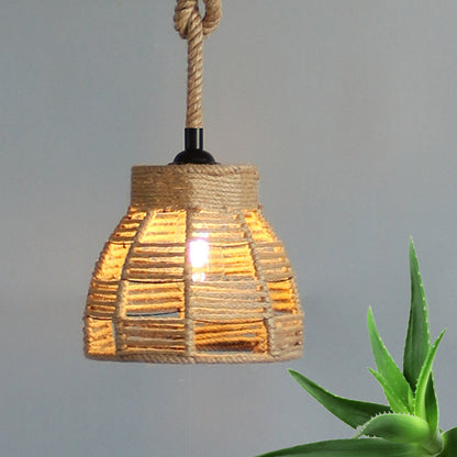 Beige Domed Pendant Lighting Vintage Industrial Natural Rope 1 Light Restaurant Hanging Lamp, 10"/14" Width Beige 10" Clearhalo 'Ceiling Lights' 'Industrial Pendants' 'Industrial' 'Middle Century Pendants' 'Pendant Lights' 'Pendants' 'Tiffany' Lighting' 1209719