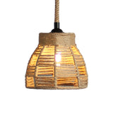 Beige Domed Pendant Lighting Vintage Industrial Natural Rope 1 Light Restaurant Hanging Lamp, 10"/14" Width Clearhalo 'Ceiling Lights' 'Industrial Pendants' 'Industrial' 'Middle Century Pendants' 'Pendant Lights' 'Pendants' 'Tiffany' Lighting' 1209721