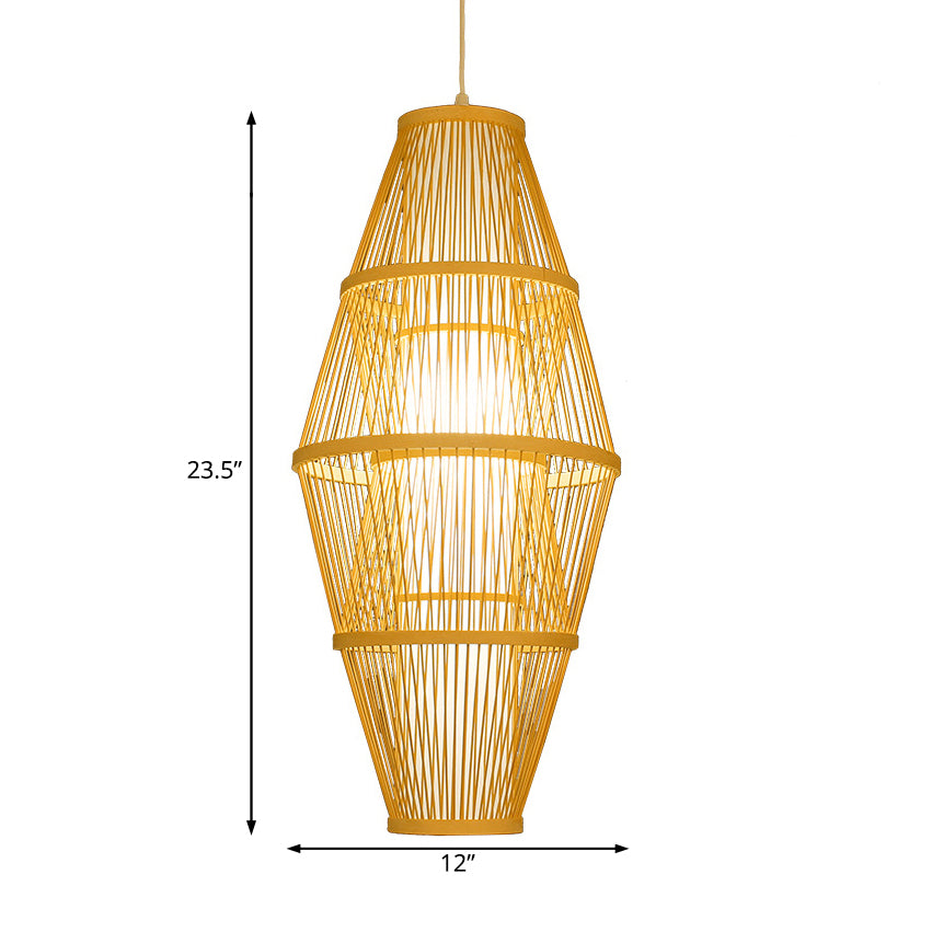 1 Head Dining Room Hanging Lamp with Woven Bamboo Shade Modern Style Beige Suspended Light Clearhalo 'Ceiling Lights' 'Pendant Lights' 'Pendants' Lighting' 121085