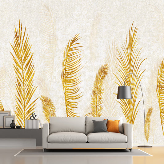 Yellow Feather Pattern Murals Wallpaper Moisture Resistant Contemporary Home Wall Decor Clearhalo 'Wall Decor' 'Wall Mural' 1211502