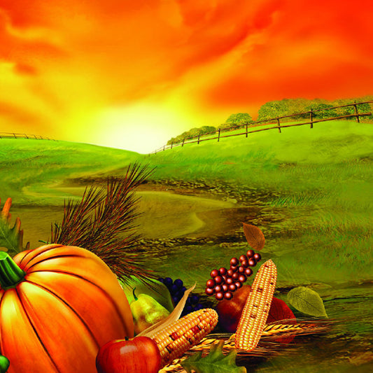 Food Harvest at Dusk Murals Wallpaper Farmhouse Non-Woven Wall Covering in Orange-Green Clearhalo 'Wall Decor' 'Wall Mural' 1211563