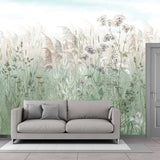 Reed Grass Plant Wall Murals Countryside Non-Woven Material Wall Covering in Grey-Green Clearhalo 'Wall Decor' 'Wall Mural' 1211577