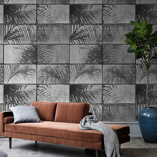 57.1-sq ft Steampunk Wallpaper Grey French Window and Leaf Print Wall Decor, Non-Pasted Clearhalo 'Industrial wall decor' 'Industrial' 'Wallpaper' Wall Decor' 1211682
