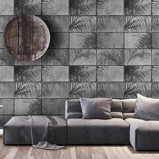 57.1-sq ft Steampunk Wallpaper Grey French Window and Leaf Print Wall Decor, Non-Pasted Clearhalo 'Industrial wall decor' 'Industrial' 'Wallpaper' Wall Decor' 1211683