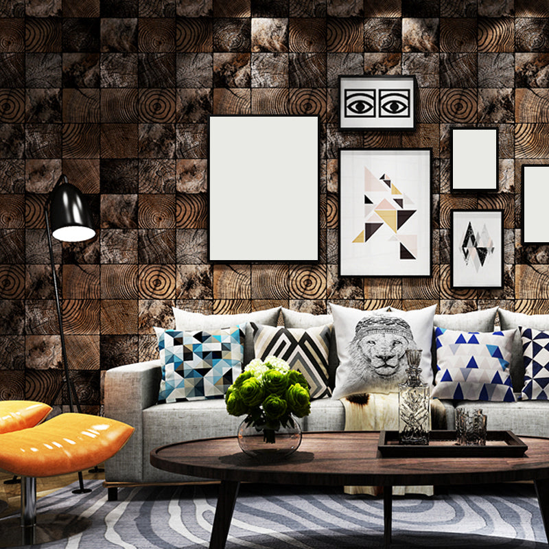 Checkered Wood Look Wallpaper Dark Color Industrial Wall Covering for Living Room Clearhalo 'Industrial wall decor' 'Industrial' 'Wallpaper' Wall Decor' 1211784