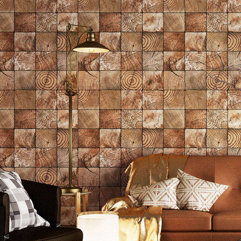 Checkered Wood Look Wallpaper Dark Color Industrial Wall Covering for Living Room Clearhalo 'Industrial wall decor' 'Industrial' 'Wallpaper' Wall Decor' 1211792