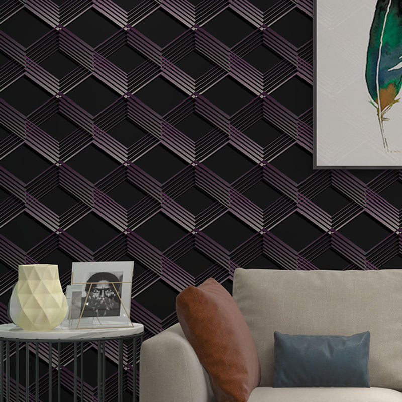Dark Color Novelty Wallpaper Roll 57.1-sq ft 3D Cubes Wall Covering for Living Room Purple-Black Clearhalo 'Wall Decor' 'Wallpaper' 1212060