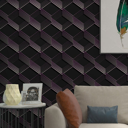 Dark Color Novelty Wallpaper Roll 57.1-sq ft 3D Cubes Wall Covering for Living Room Purple-Black Clearhalo 'Wall Decor' 'Wallpaper' 1212060