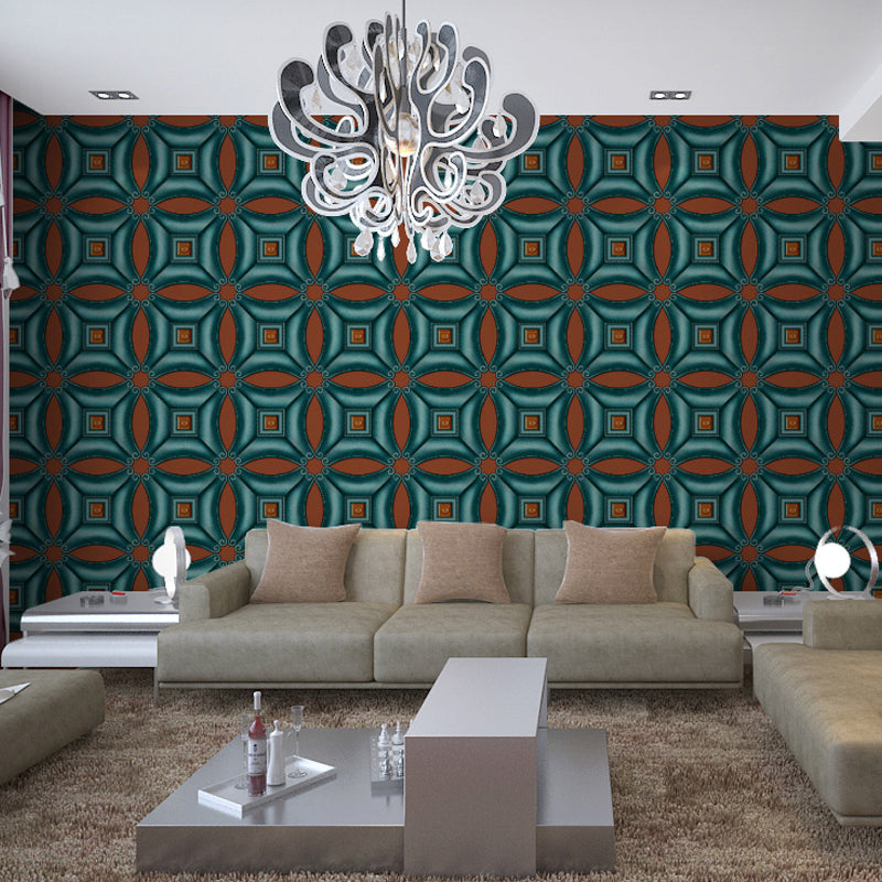 Geometry Curved Square Wallpaper Mid Century PVC Wall Covering in Dark Color for Bedroom Green Clearhalo 'Wall Decor' 'Wallpaper' 1212129