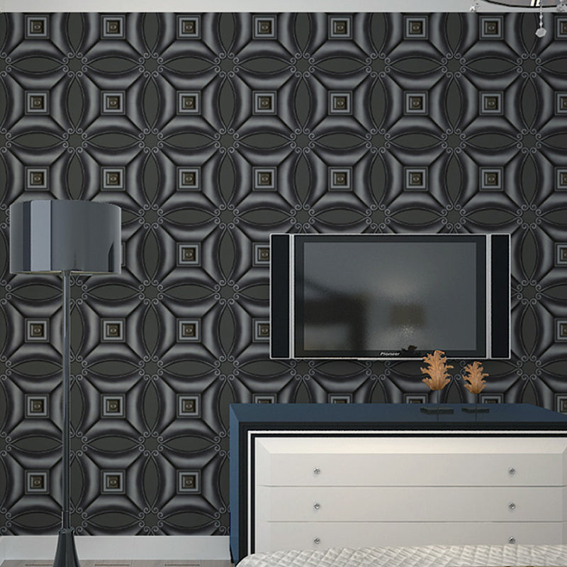 Geometry Curved Square Wallpaper Mid Century PVC Wall Covering in Dark Color for Bedroom Black Clearhalo 'Wall Decor' 'Wallpaper' 1212132