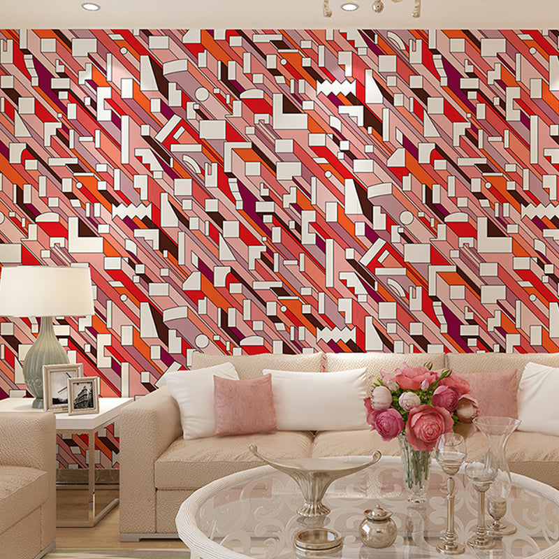 Mid-Century Geometric Wallpaper Bridge Color Moisture Resistant Wall Art for Home Decor Red Clearhalo 'Wall Decor' 'Wallpaper' 1212163