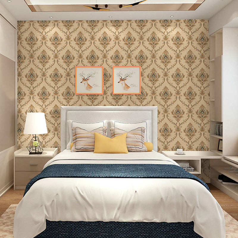 European Medallion Wallpaper Roll Pastel Color Flower Wall Covering for Living Room Light Coffee Clearhalo 'Vintage wall decor' 'Vintage' 'Wallpaper' Wall Decor' 1212277