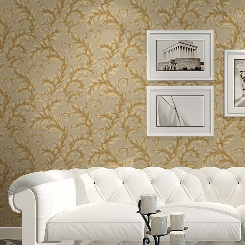 57.1-sq ft Damask Wallpaper Retro Leaf Print Wall Covering in Dark Color for Accent Wall Light Yellow Clearhalo 'Vintage wall decor' 'Vintage' 'Wallpaper' Wall Decor' 1212296