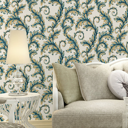 57.1-sq ft Damask Wallpaper Retro Leaf Print Wall Covering in Dark Color for Accent Wall Peacock Blue Clearhalo 'Vintage wall decor' 'Vintage' 'Wallpaper' Wall Decor' 1212299