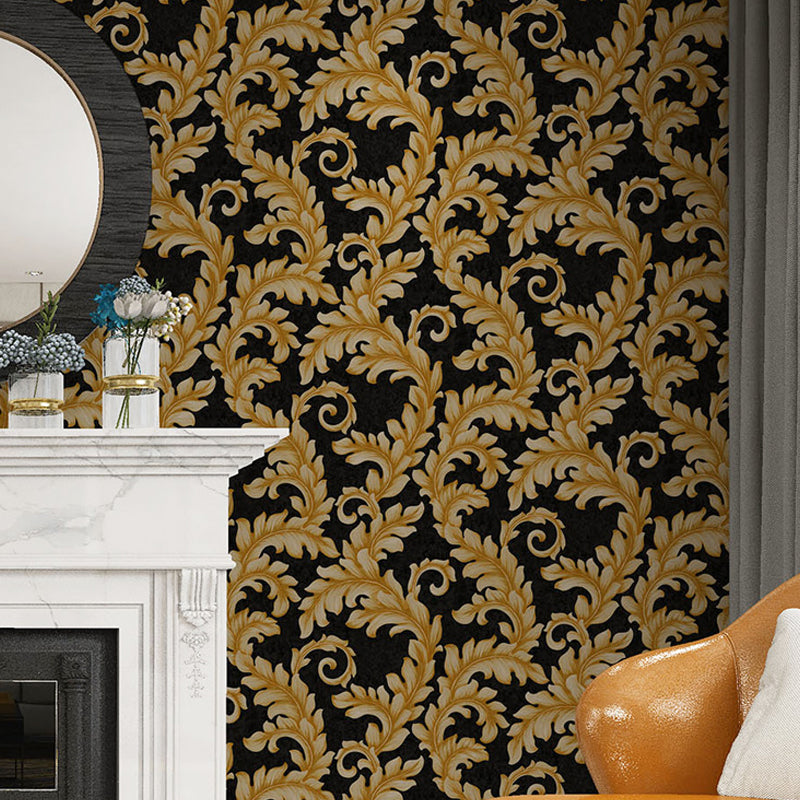 57.1-sq ft Damask Wallpaper Retro Leaf Print Wall Covering in Dark Color for Accent Wall Clearhalo 'Vintage wall decor' 'Vintage' 'Wallpaper' Wall Decor' 1212304