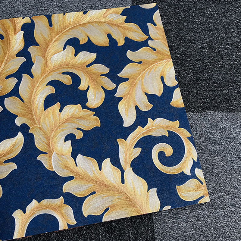 57.1-sq ft Damask Wallpaper Retro Leaf Print Wall Covering in Dark Color for Accent Wall Dark Blue Clearhalo 'Vintage wall decor' 'Vintage' 'Wallpaper' Wall Decor' 1212313