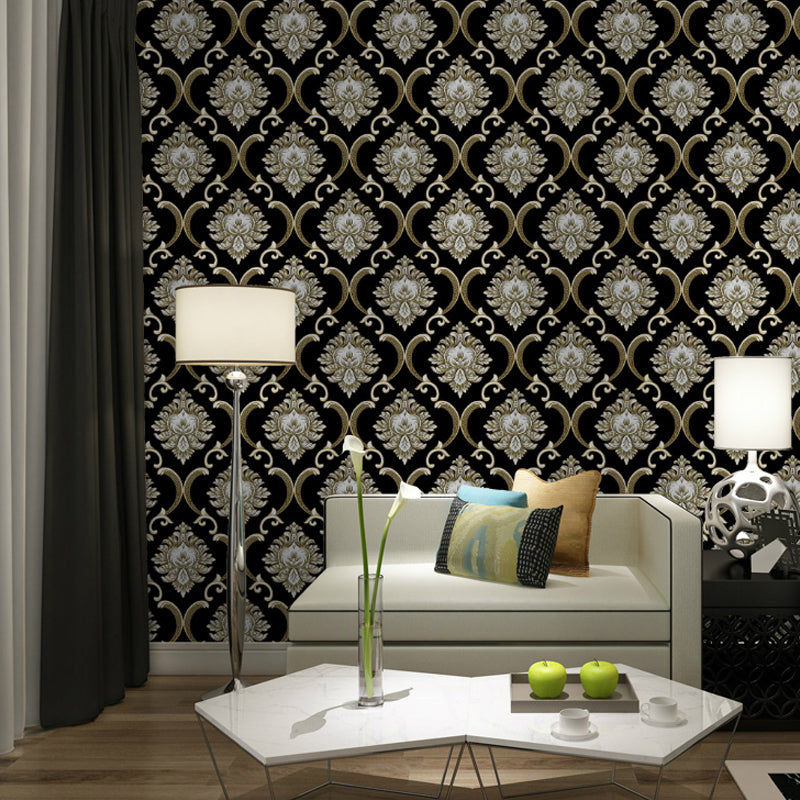 Glam Medallion Patterned Wallpaper for Dining Room 33' L x 20.5" W Wall Decor in Pastel Color Black Clearhalo 'Vintage wall decor' 'Vintage' 'Wallpaper' Wall Decor' 1212336