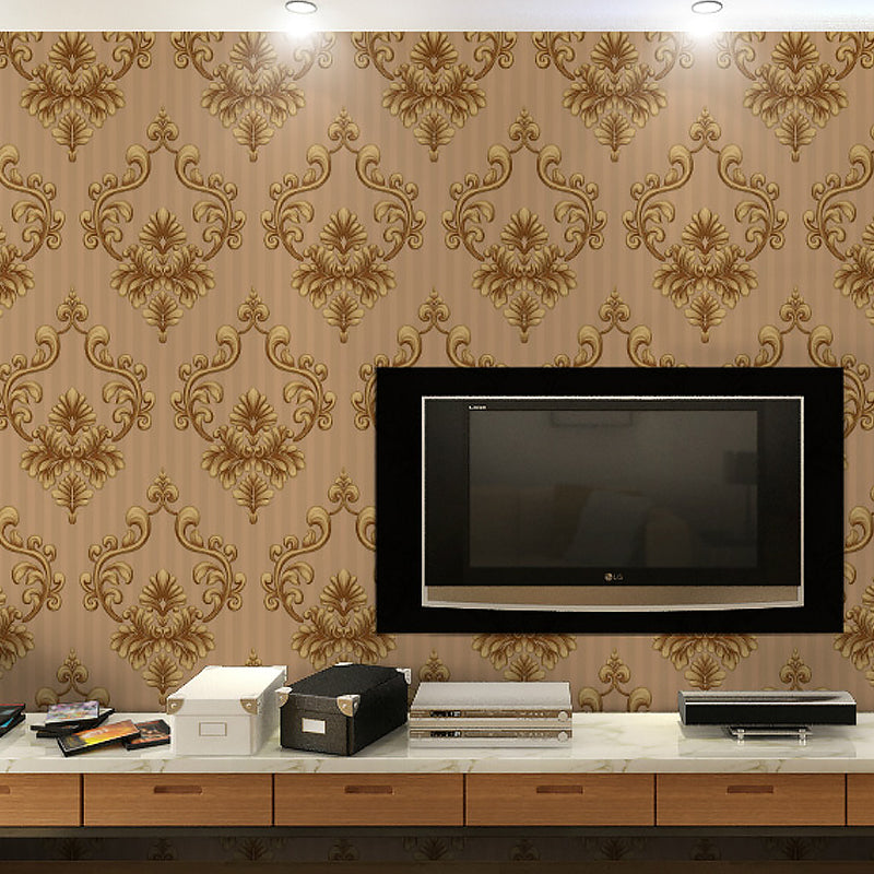 Dark Color Damask Wallpaper Roll Non-Pasted Retro Style Living Room Wall Decoration Light Coffee Clearhalo 'Vintage wall decor' 'Vintage' 'Wallpaper' Wall Decor' 1212523