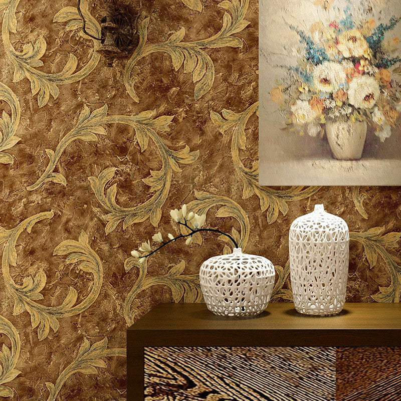 57.1-sq ft Leaf Printed Wallpaper Unpasted Vintage Living Room Wall Covering in Coffee Coffee Clearhalo 'Vintage wall decor' 'Vintage' 'Wallpaper' Wall Decor' 1212685
