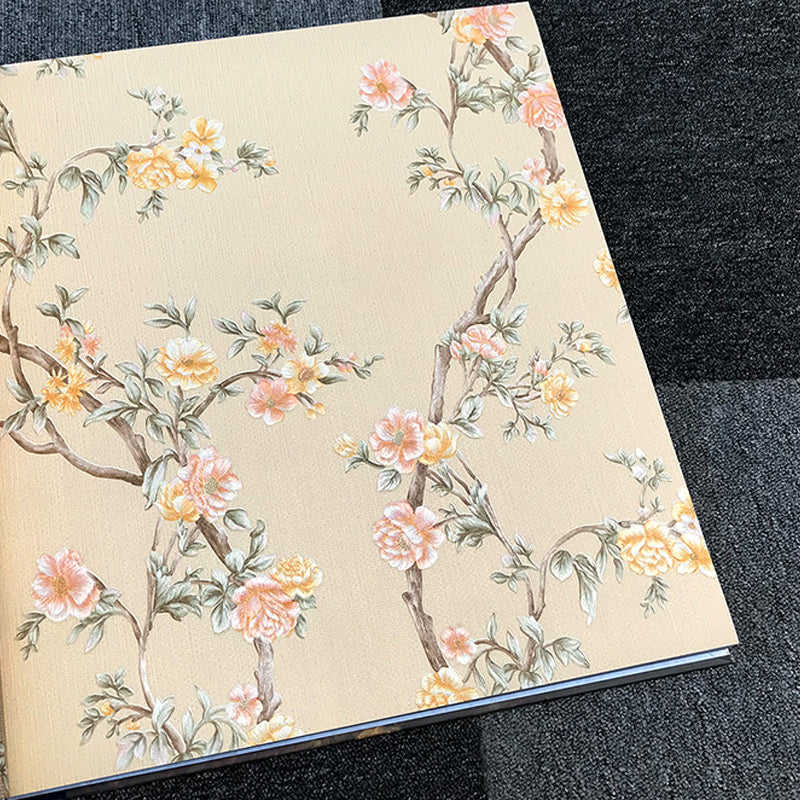 Rustic Plum Blossom Wallpaper Pastel Color Living Room Wall Decoration, Size Optional Clearhalo 'Country wall decor' 'Rustic' 'Wallpaper' Wall Decor' 1212711