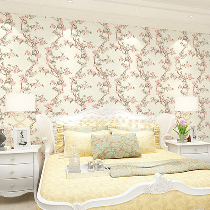 Rustic Plum Blossom Wallpaper Pastel Color Living Room Wall Decoration, Size Optional Beige Clearhalo 'Country wall decor' 'Rustic' 'Wallpaper' Wall Decor' 1212713