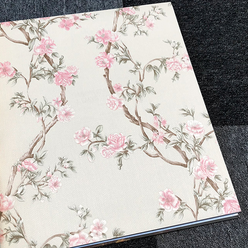 Rustic Plum Blossom Wallpaper Pastel Color Living Room Wall Decoration, Size Optional Clearhalo 'Country wall decor' 'Rustic' 'Wallpaper' Wall Decor' 1212714