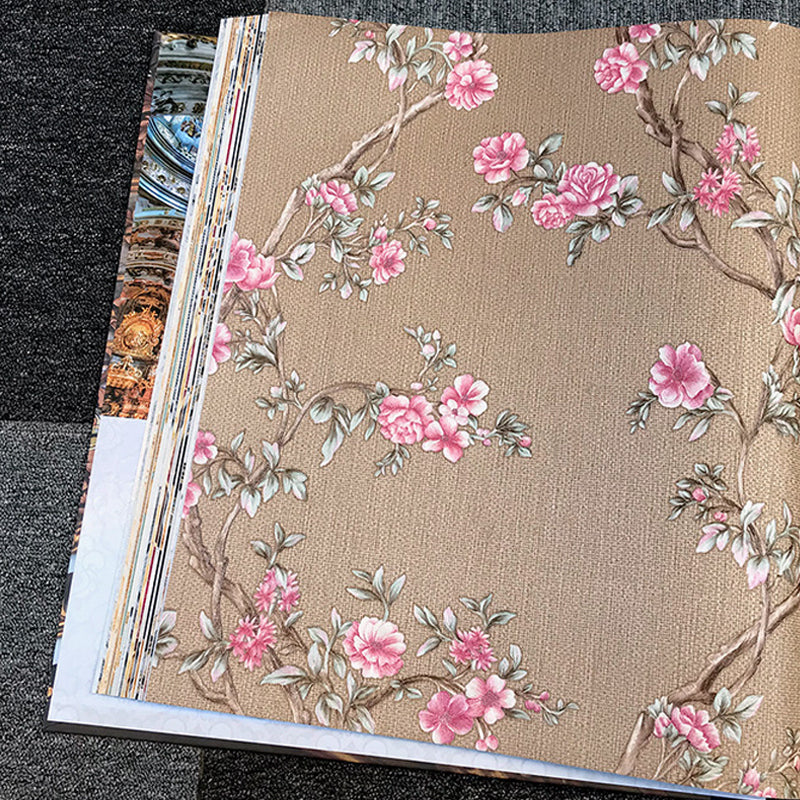 Rustic Plum Blossom Wallpaper Pastel Color Living Room Wall Decoration, Size Optional Clearhalo 'Country wall decor' 'Rustic' 'Wallpaper' Wall Decor' 1212717