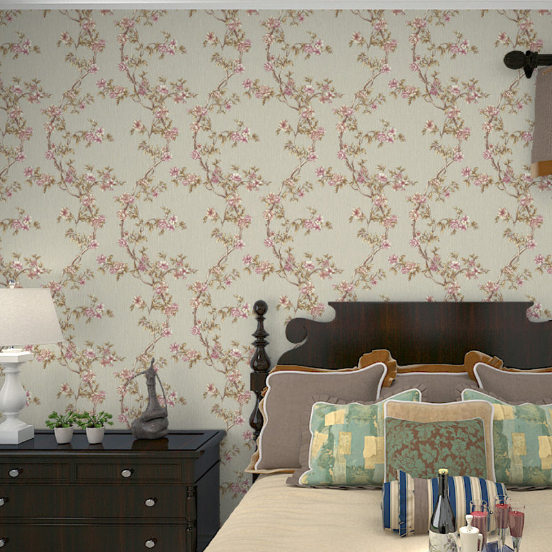 Rustic Plum Blossom Wallpaper Pastel Color Living Room Wall Decoration, Size Optional Light Green Clearhalo 'Country wall decor' 'Rustic' 'Wallpaper' Wall Decor' 1212722