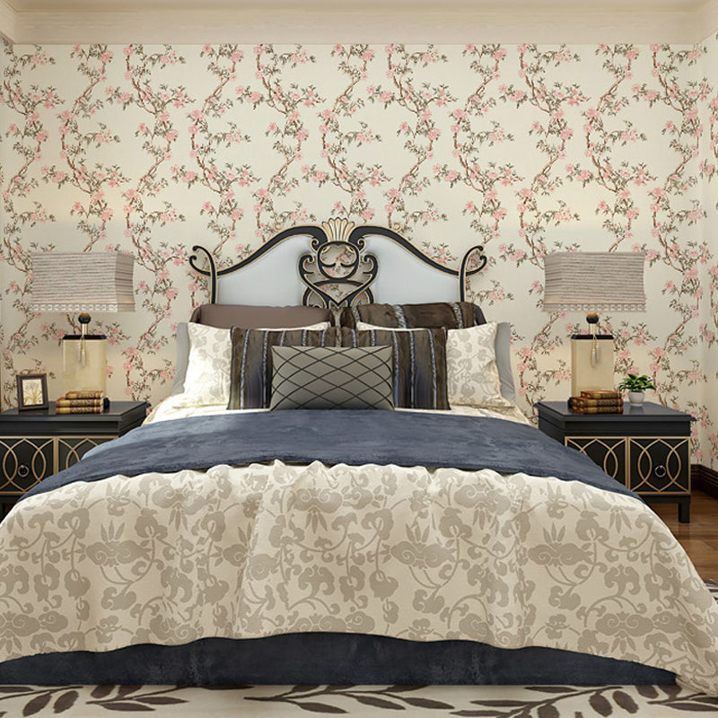 Rustic Plum Blossom Wallpaper Pastel Color Living Room Wall Decoration, Size Optional Clearhalo 'Country wall decor' 'Rustic' 'Wallpaper' Wall Decor' 1212723