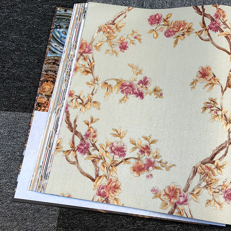 Rustic Plum Blossom Wallpaper Pastel Color Living Room Wall Decoration, Size Optional Clearhalo 'Country wall decor' 'Rustic' 'Wallpaper' Wall Decor' 1212724