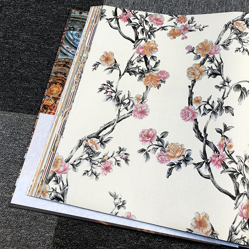 Rustic Plum Blossom Wallpaper Pastel Color Living Room Wall Decoration, Size Optional Clearhalo 'Country wall decor' 'Rustic' 'Wallpaper' Wall Decor' 1212727