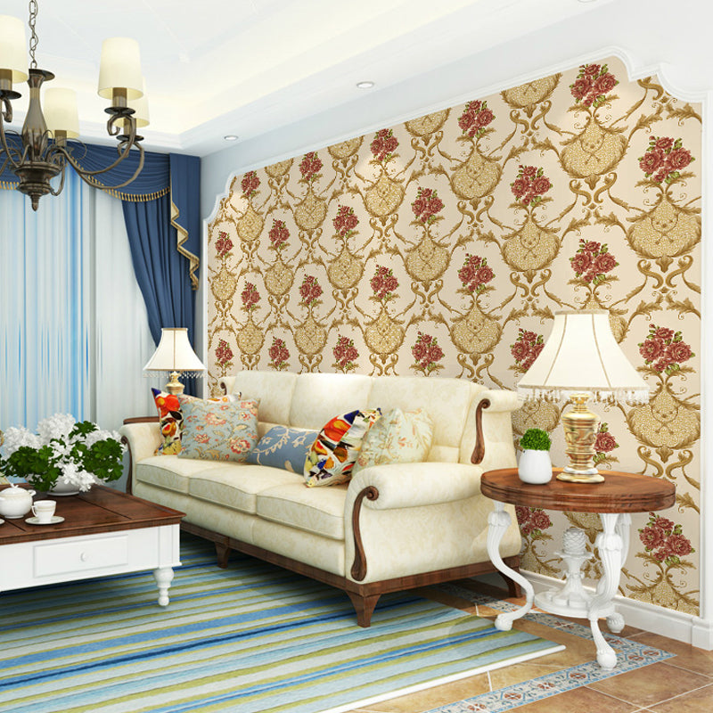 Washable Wallpaper Rural PVC Wall Covering with Blooming Peony Pattern, Unpasted Clearhalo 'Country wall decor' 'Rustic' 'Wallpaper' Wall Decor' 1212760