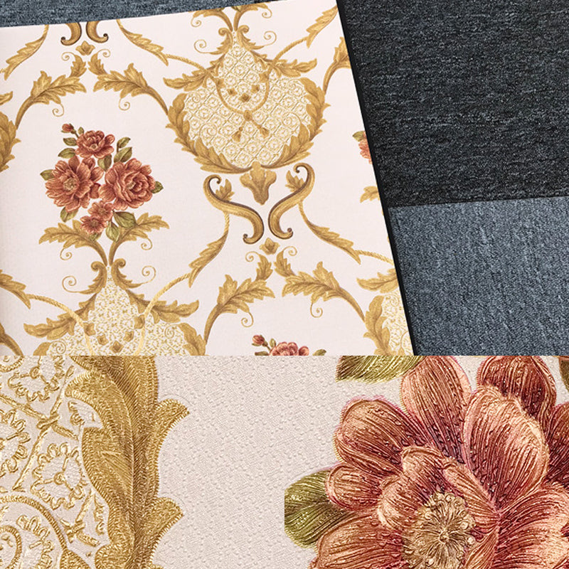 Washable Wallpaper Rural PVC Wall Covering with Blooming Peony Pattern, Unpasted Clearhalo 'Country wall decor' 'Rustic' 'Wallpaper' Wall Decor' 1212761