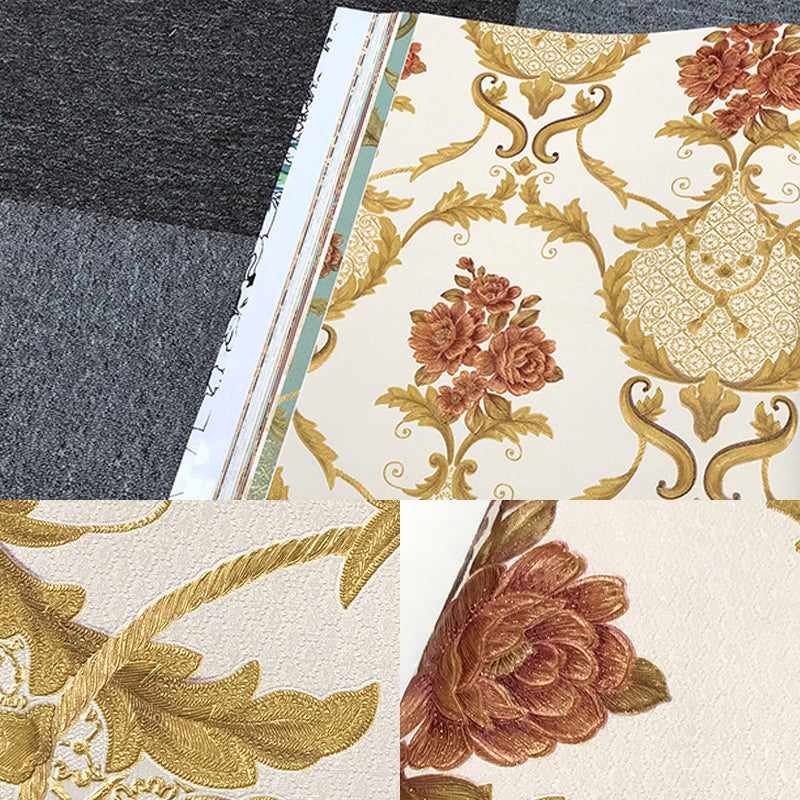 Washable Wallpaper Rural PVC Wall Covering with Blooming Peony Pattern, Unpasted Clearhalo 'Country wall decor' 'Rustic' 'Wallpaper' Wall Decor' 1212765