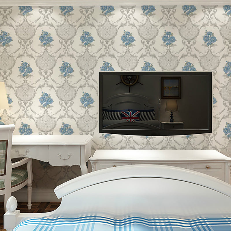 Washable Wallpaper Rural PVC Wall Covering with Blooming Peony Pattern, Unpasted White Clearhalo 'Country wall decor' 'Rustic' 'Wallpaper' Wall Decor' 1212767