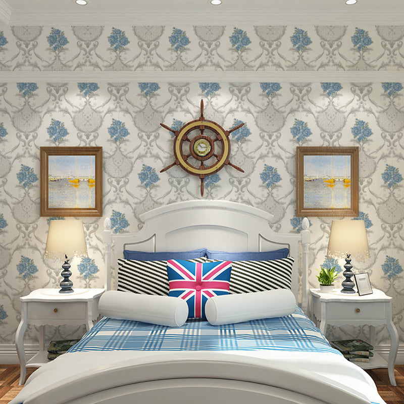 Washable Wallpaper Rural PVC Wall Covering with Blooming Peony Pattern, Unpasted Clearhalo 'Country wall decor' 'Rustic' 'Wallpaper' Wall Decor' 1212768