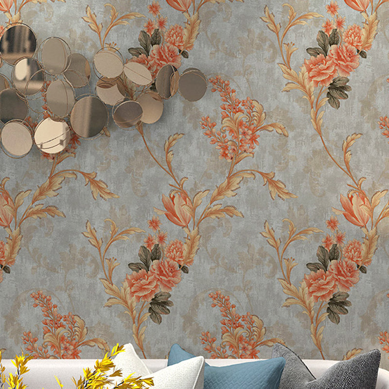 57.1-sq ft Flower Wallpaper for Bedroom Peony Branch Wall Decor in Dark Color, Moisture Resistant Grey Clearhalo 'Country wall decor' 'Rustic' 'Wallpaper' Wall Decor' 1212800