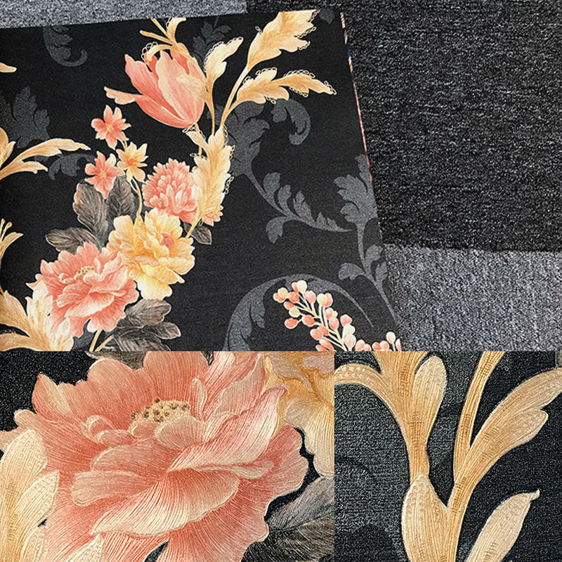 57.1-sq ft Flower Wallpaper for Bedroom Peony Branch Wall Decor in Dark Color, Moisture Resistant Clearhalo 'Country wall decor' 'Rustic' 'Wallpaper' Wall Decor' 1212809