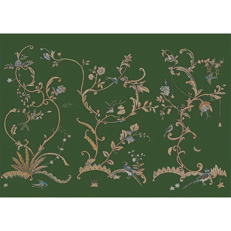 Dark Color Rustic Wall Mural Large Size Swirl Flower Wall Decor for Home, Non-Woven Clearhalo 'Wall Decor' 'Wall Mural' 1212821