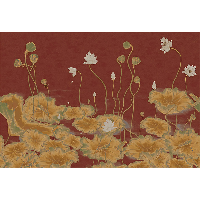 Lotus Pond Painting Wall Mural Dark Color Chinoiserie Wall Covering for Study Room Clearhalo 'Wall Decor' 'Wall Mural' 1212877